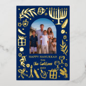 Whimsical HANUKKAH Schattigee Custom Photo GOLD Folie Feestdagenkaart (Voorkant)