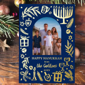 Whimsical HANUKKAH Schattigee Custom Photo GOLD Folie Feestdagenkaart