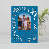Whimsical HANUKKAH Schattigee Custom Photo SILVER Folie Feestdagenkaart (Staand Voorkant)