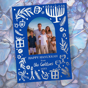 Whimsical HANUKKAH Schattigee Custom Photo SILVER Folie Feestdagenkaart