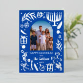 Whimsical HANUKKAH Schattigee Custom Photo SILVER Folie Feestdagenkaart (Staand Voorkant)