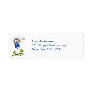Whimsical Happy Angel Fairy vliegt buiten Etiket