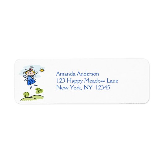 Whimsical Happy Angel Fairy vliegt buiten Etiket (Voorkant)
