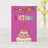 Whimsical Happy Birthday Cake Kaart (Gele Bloem)