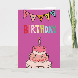 Whimsical Happy Birthday Cake Kaart