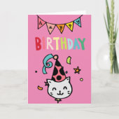 Whimsical Happy Birthday Cat Card Kaart (Voorkant)