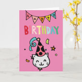 Whimsical Happy Birthday Cat Card Kaart (Gele Bloem)