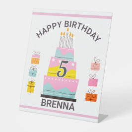 Whimsical Happy Birthday kinderfeestje Reclamebord Met Voetstuk