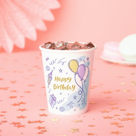 ✨ Whimsical Happy Birthday Wonderland – Pastel Papieren Bekers (Insitu)