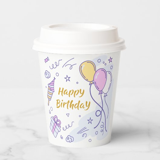 ✨ Whimsical Happy Birthday Wonderland – Pastel Papieren Bekers (Voorkant)