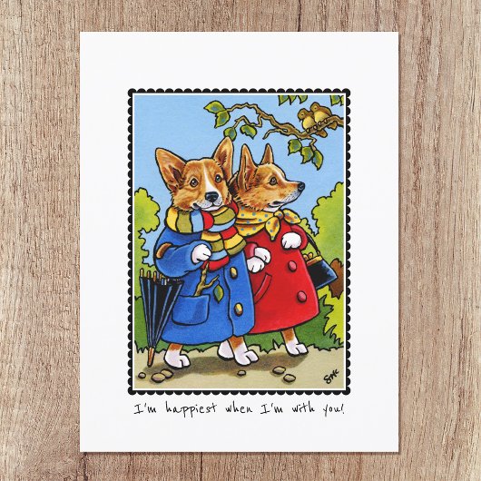 Whimsical Happy Corgi Dog Custom Briefkaart