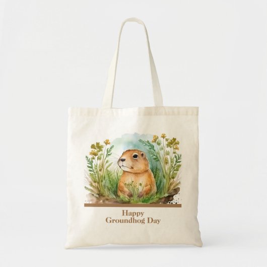 Whimsical Happy Groundhog Day Waterverf Tote Bag (Voorkant)