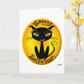 Whimsical Happy Halloween Cat Kaart (Gele Bloem)