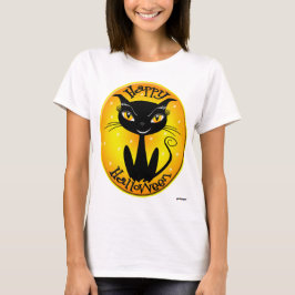 Whimsical Happy Halloween Cat met sterren T-shirt