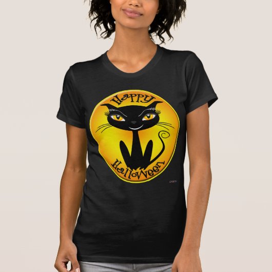 Whimsical Happy Halloween Cat T-shirt (Voorkant)
