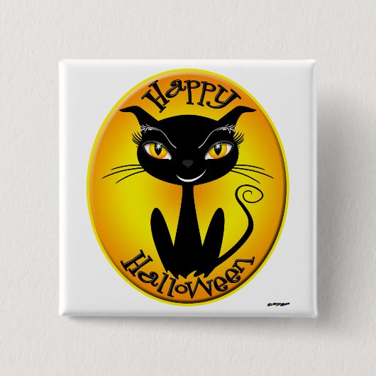 Whimsical Happy Halloween Cat Vierkante Button 5,1 Cm (Voorkant)