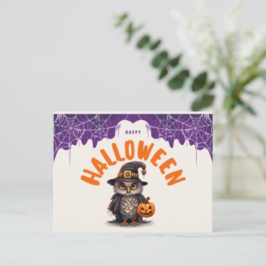 Whimsical Happy Halloween Uil Briefkaart (Staand voorkant)