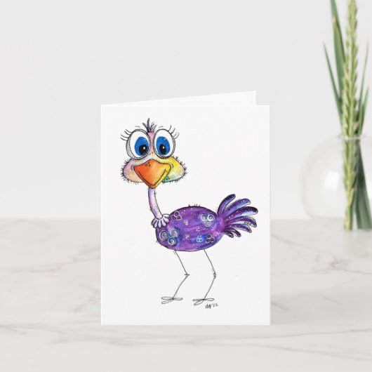 Whimsical Happy Paars Ostrich Kaart (Voorkant)