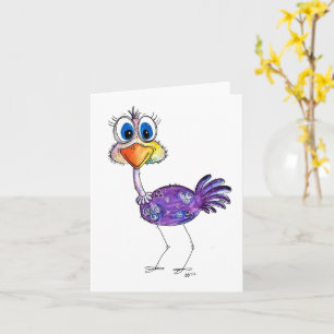Whimsical Happy Paars Ostrich Kaart