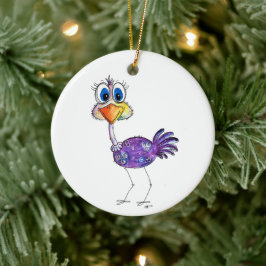 Whimsical Happy Paars Ostrich Keramisch Ornament