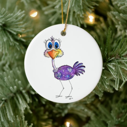Whimsical Happy Paars Ostrich Keramisch Ornament (Boom)