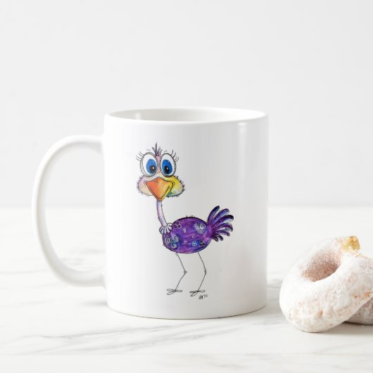 Whimsical Happy Paars Ostrich Koffiemok (Met donut)