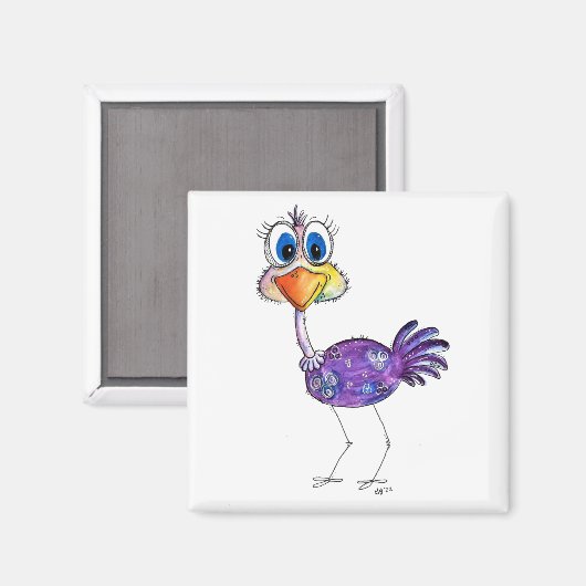 Whimsical Happy Paars Ostrich Magneet (Voorkant / Achterkant)