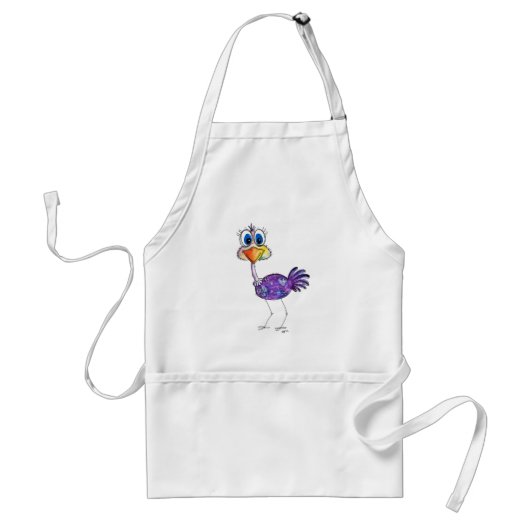 Whimsical Happy Paars Ostrich Standaard Schort (Voorkant)