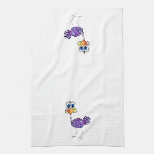 Whimsical Happy Paars Ostrich Theedoek (Verticaal)