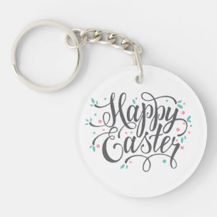 Whimsical Happy Paaskalligrafie   Sleutelhanger