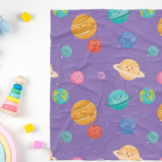 Whimsical Happy Planets Fleece Deken