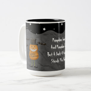 Whimsical Happy Pumpkin-Man en gedicht-Mok Tweekleurige Koffiemok