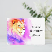 Whimsical Happy Safari Lion Verjaardag Kaart (Staand voorkant)