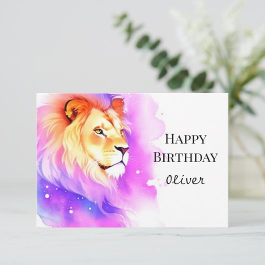 Whimsical Happy Safari Lion Verjaardag Kaart (Staand voorkant)