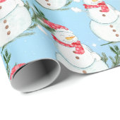 Whimsical Happy Snowmen in sneeuwflurries Cadeaupapier (Rol Hoek)