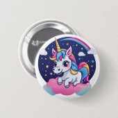 Whimsical Happy Unicorn on Pink Cloud Button (Voorkant /achterkant)
