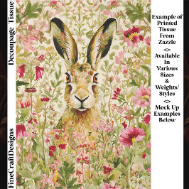Whimsical Hare Among Wildflowers EX7 Decoupage Tissuepapier