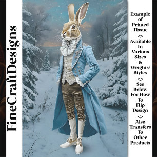 Whimsical Hare Gekleed in Blauw, Sneeuw CE7 Decoup Tissuepapier