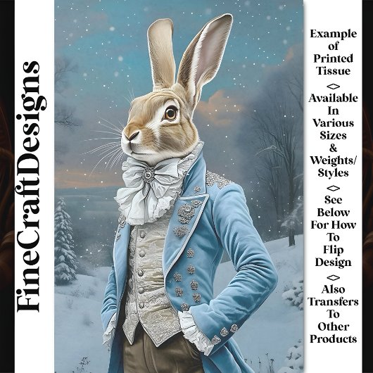 Whimsical Hare Gekleed in Blauw, Sneeuw CE8 Decoup Tissuepapier