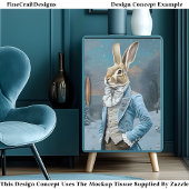 Whimsical Hare Gekleed in Blauw, Sneeuw CE8 Decoup Tissuepapier