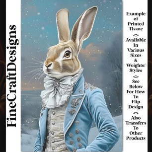Whimsical Hare Gekleed in Blauw, Sneeuw CE9 Decoup Tissuepapier