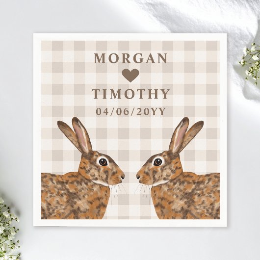 Whimsical Hare Heads With Names And Date Wedding Servet