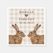 Whimsical Hare Heads With Names And Date Wedding Servet (Voorkant)