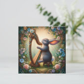 Whimsical Harp Bunny Art Nouveau Pasen Kaart (Staand voorkant)