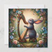 Whimsical Harp Bunny Art Nouveau Pasen Kaart (Voorkant)