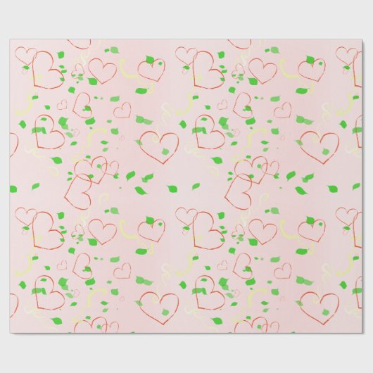 Whimsical hart en blad ontwerp cadeaupapier (Vlak)