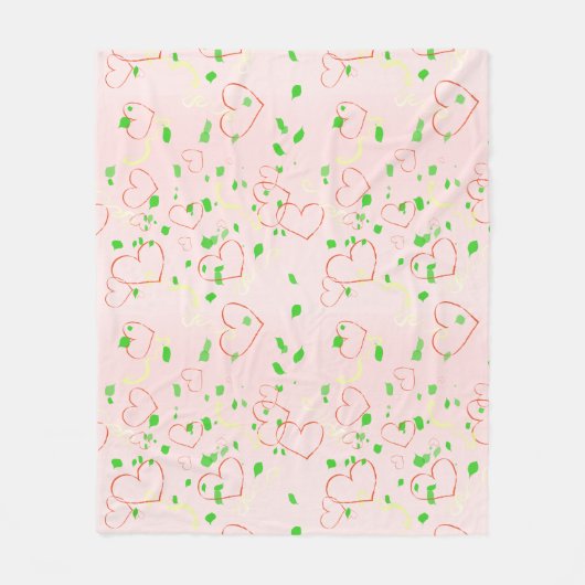 Whimsical hart en blad ontwerp fleece deken (Voorkant)