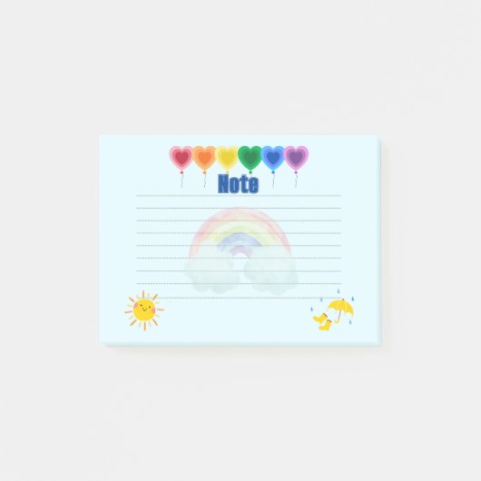 Whimsical Hartballon en Regenboog Notities Post-it® Notes (Voorkant)