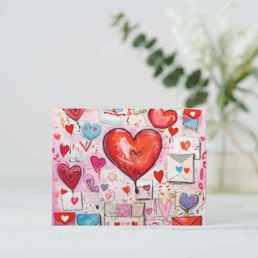 Whimsical Harten en Liefde Letters Patroon Briefkaart (Staand voorkant)