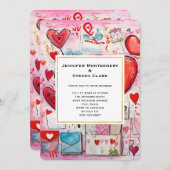 Whimsical Harten en Liefde Letters Patroon Bruilof Kaart (Voorkant / Achterkant)